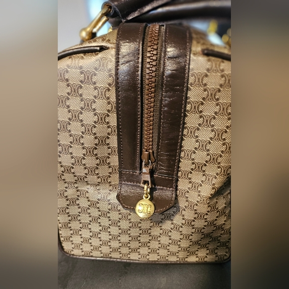 CELINE CREAM AND BROWN LEATHER MACADAM BOSTON BAG - Picture 4 of 7